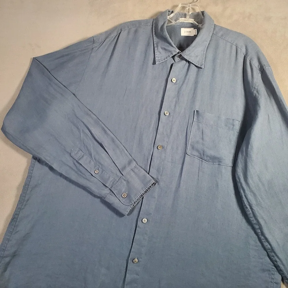 J. Crew Shirt Mens XL Blue 100% Linen Button Up Long Sleeve Classic Office‎ Prep